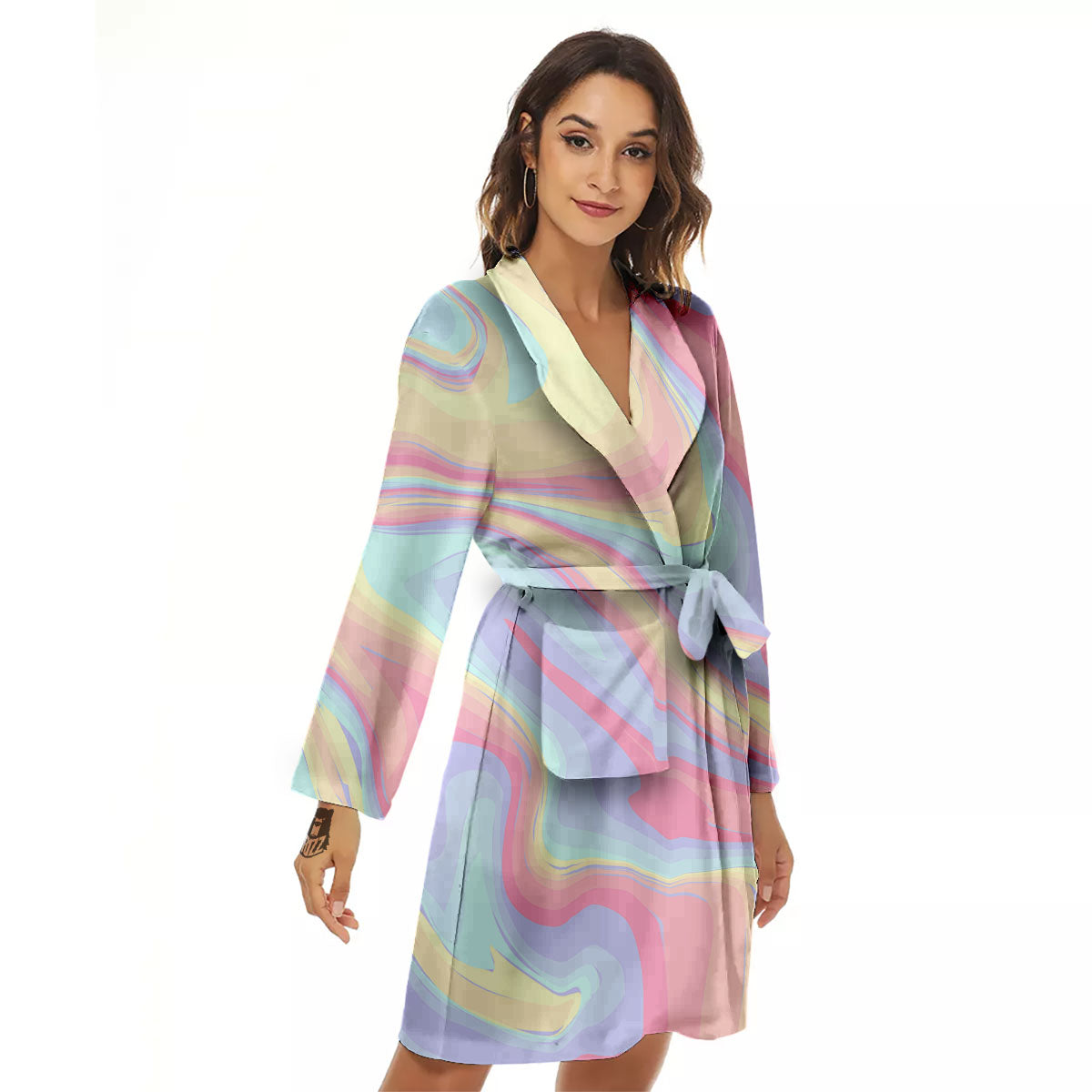 Liquid And Marble Pastel Print Women's Robe-grizzshop