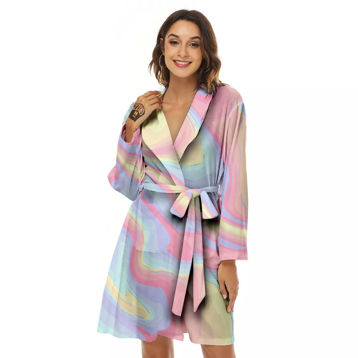 Liquid And Marble Pastel Print Women's Robe-grizzshop