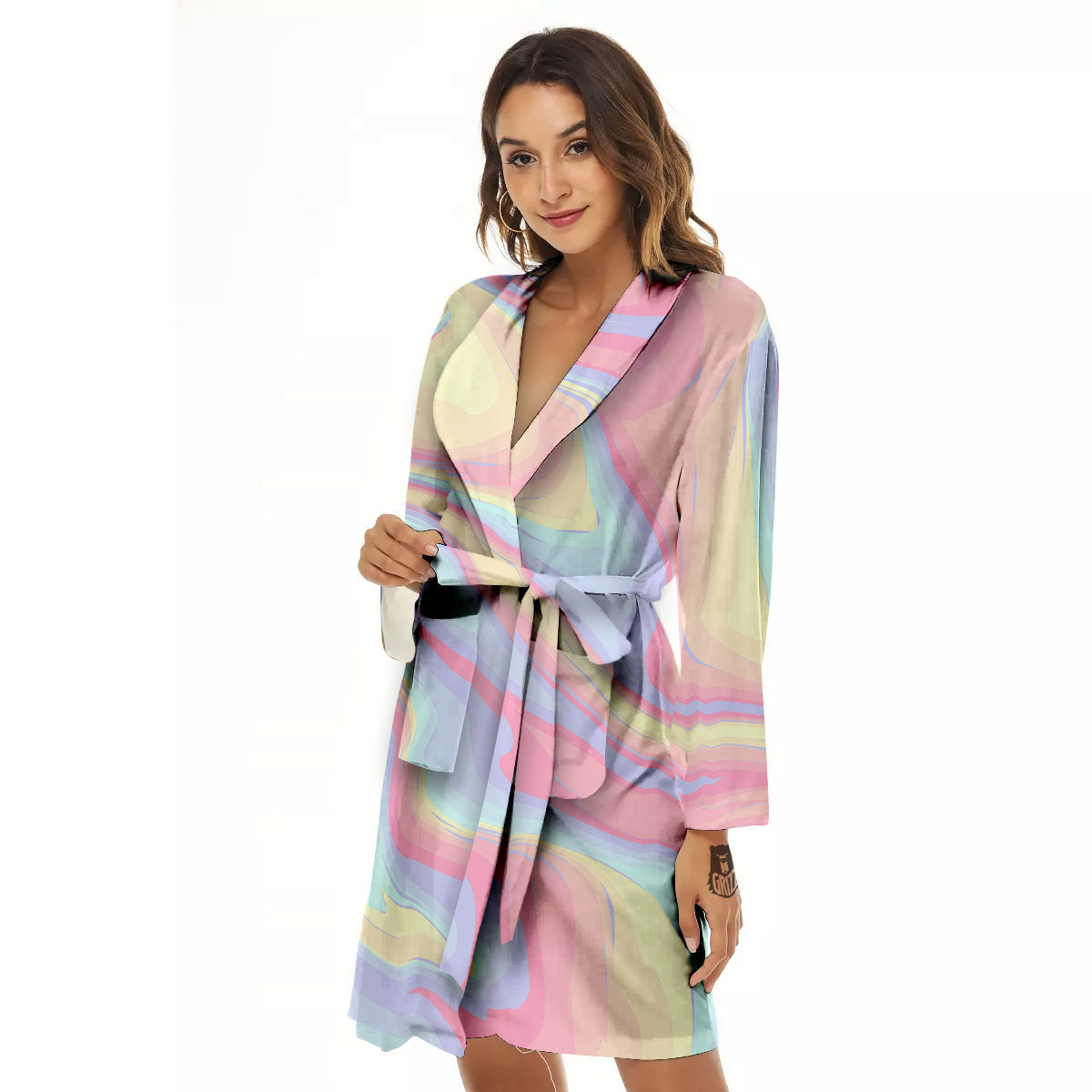 Liquid And Marble Pastel Print Women's Robe-grizzshop