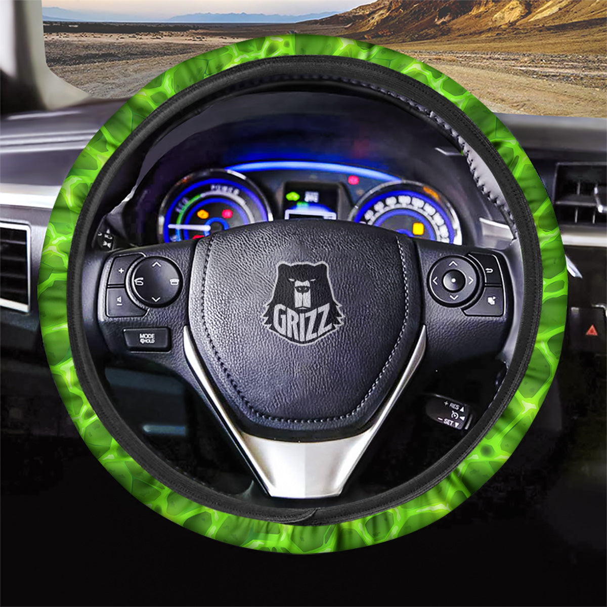 Liquid Lava Green Neon Print Pattern Car Steering Wheel Cover-grizzshop