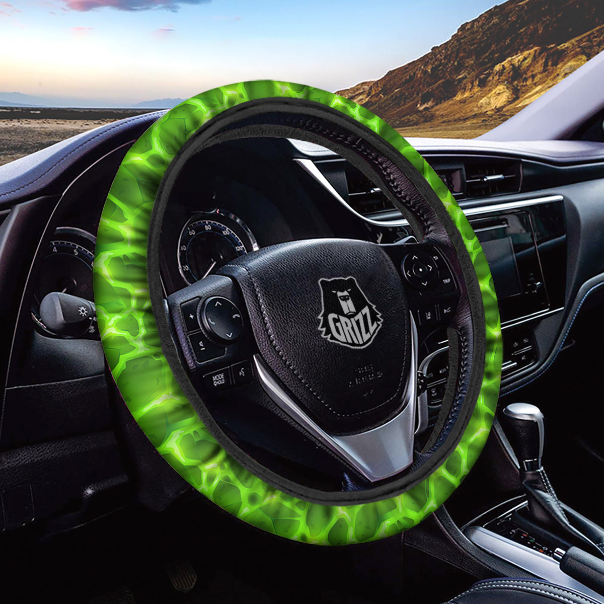 Liquid Lava Green Neon Print Pattern Car Steering Wheel Cover-grizzshop