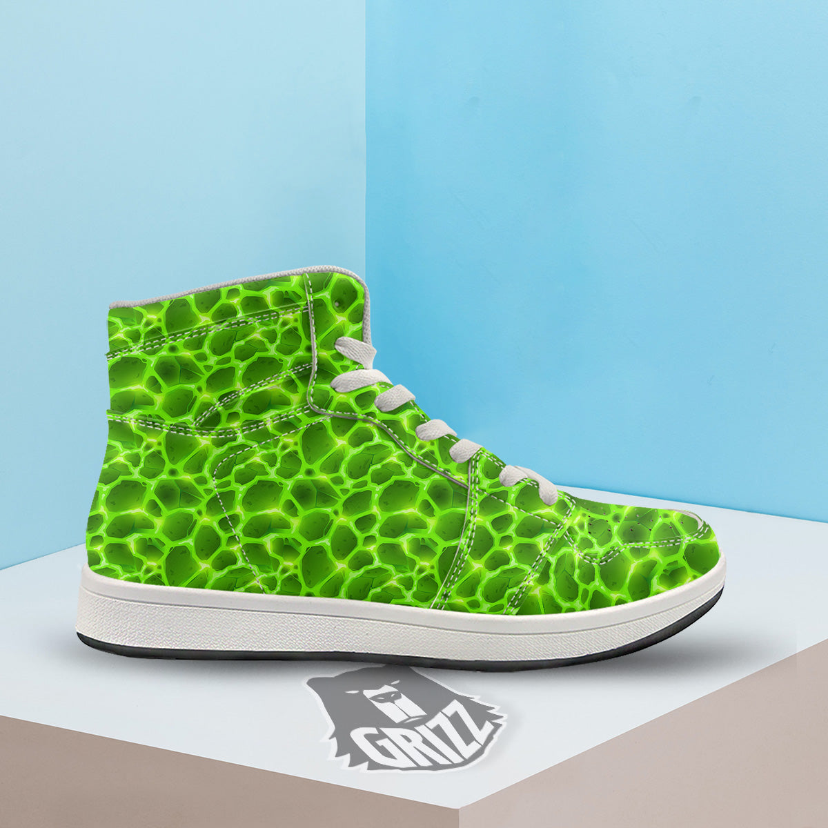 Liquid Lava Green Neon Print Pattern High Top Sneakers-grizzshop