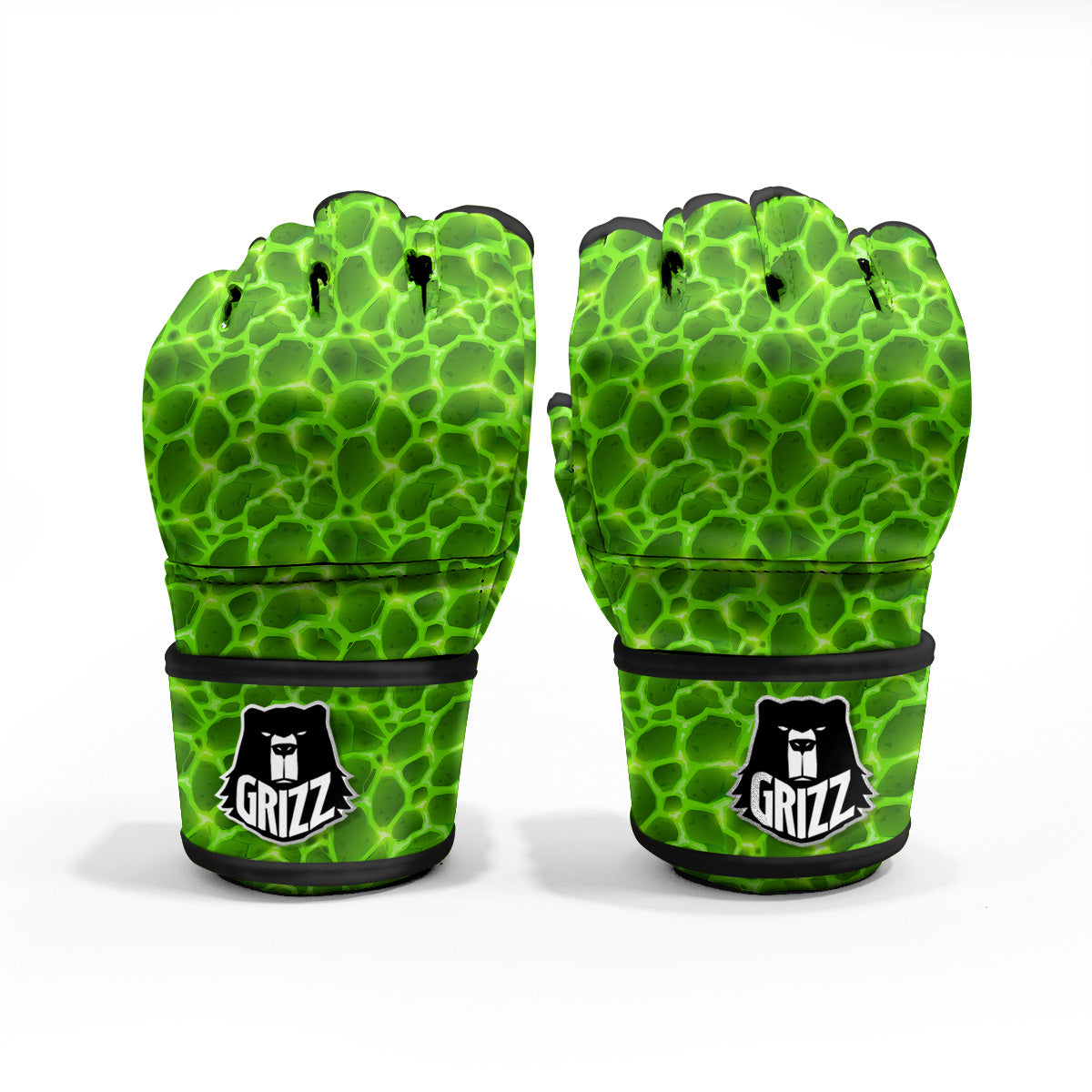 Liquid Lava Green Neon Print Pattern MMA Gloves-grizzshop