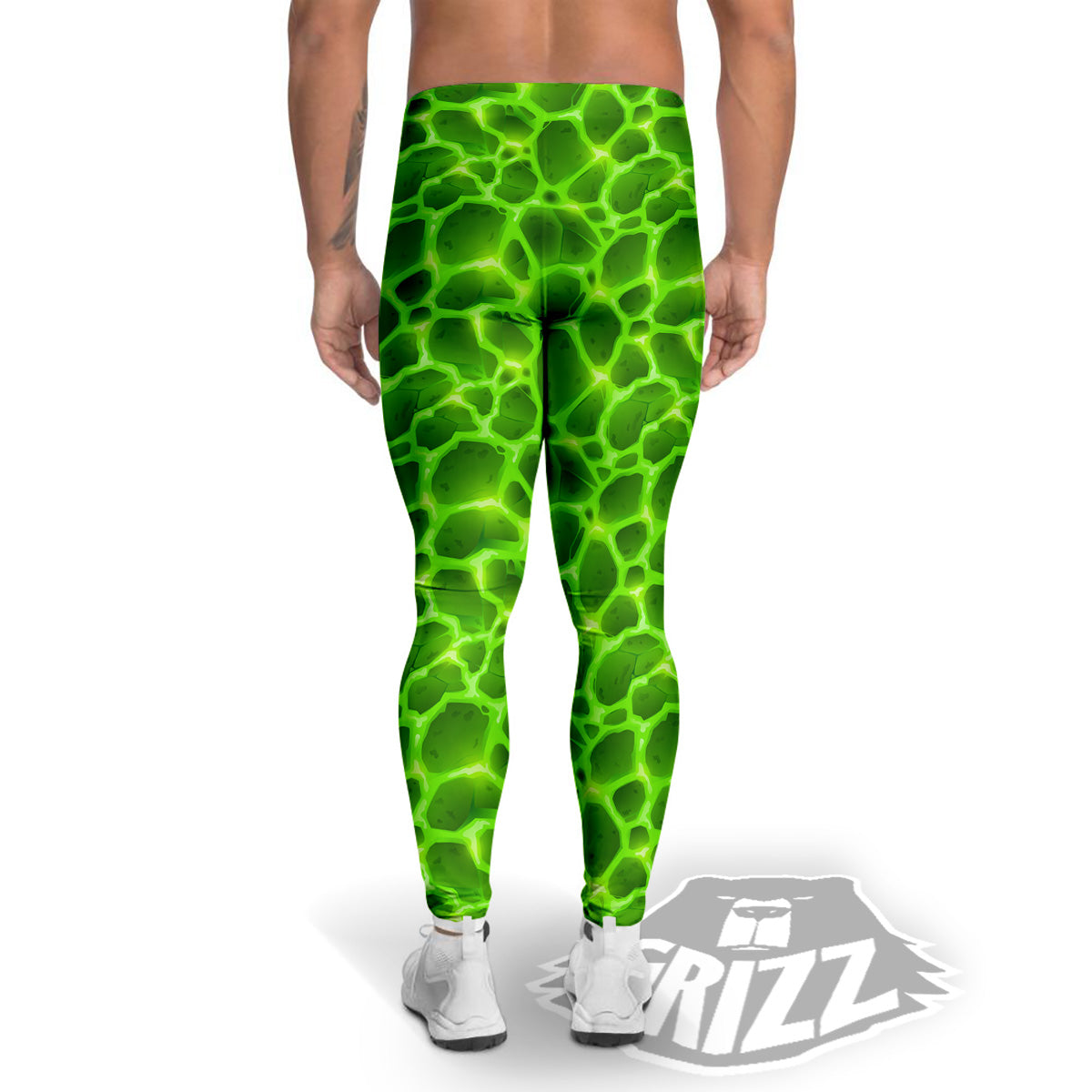 Liquid Lava Green Neon Print Pattern Men's Leggings-grizzshop