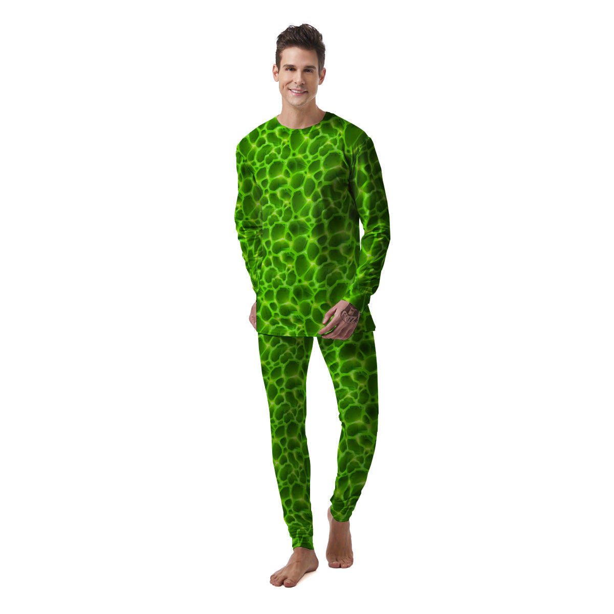 Liquid Lava Green Neon Print Pattern Men's Pajamas-grizzshop