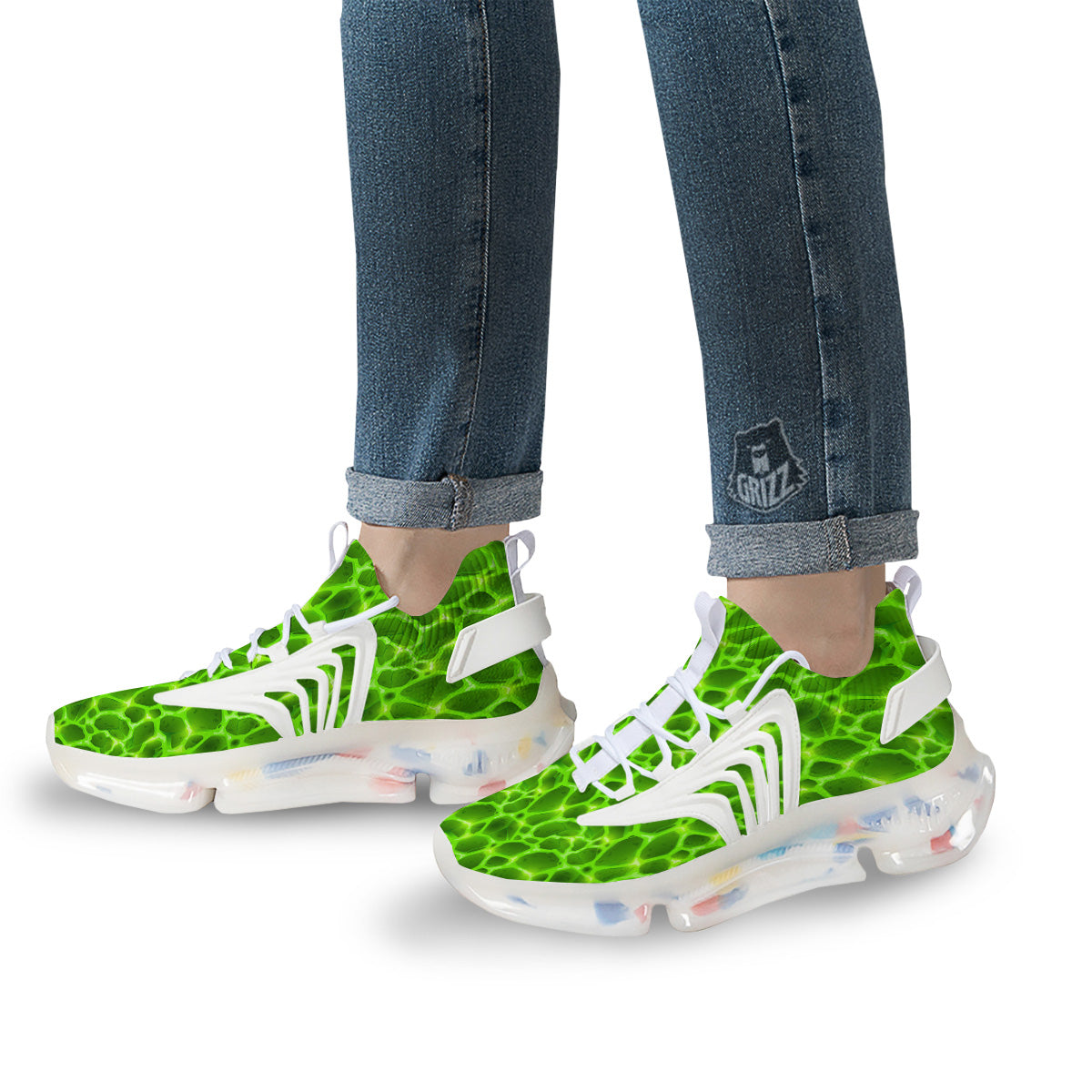 Liquid Lava Green Neon Print Pattern White Gym Shoes-grizzshop