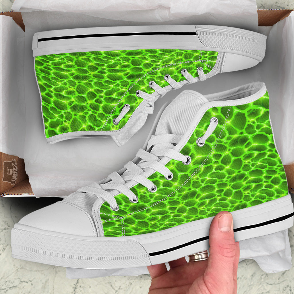 Liquid Lava Green Neon Print Pattern White High Top Shoes-grizzshop