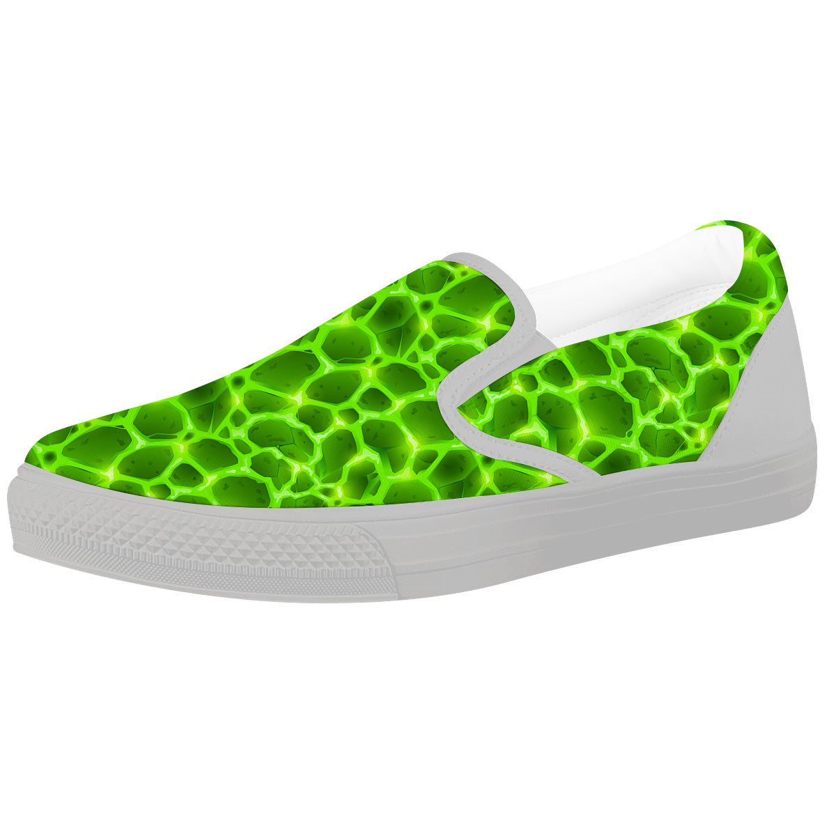 Liquid Lava Green Neon Print Pattern White Slip On Shoes-grizzshop