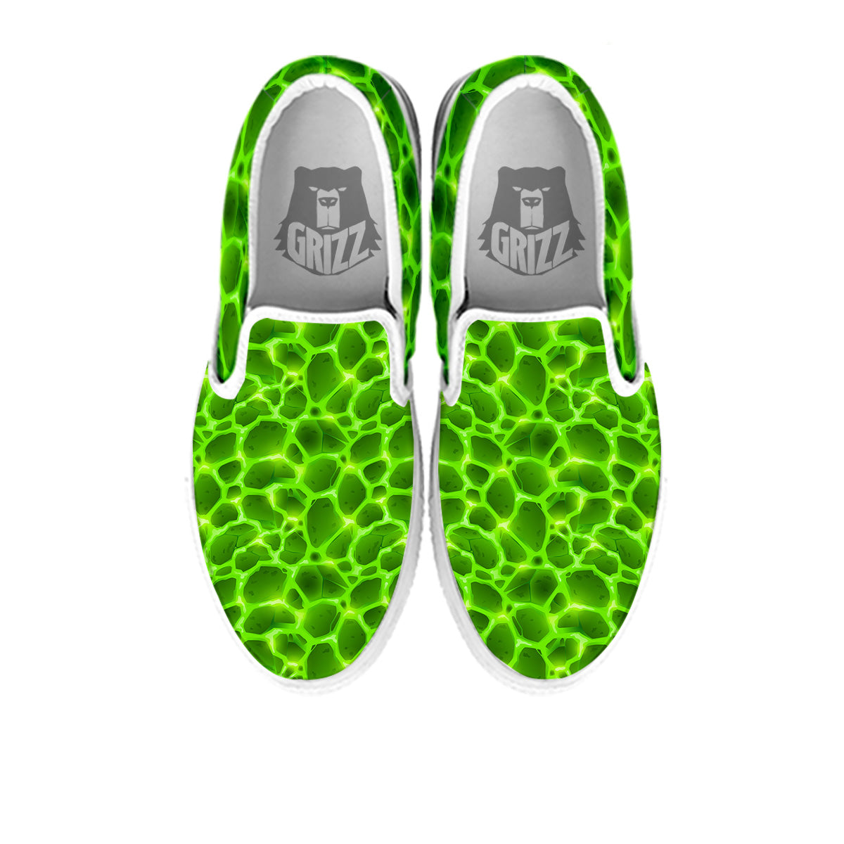 Liquid Lava Green Neon Print Pattern White Slip On Shoes-grizzshop