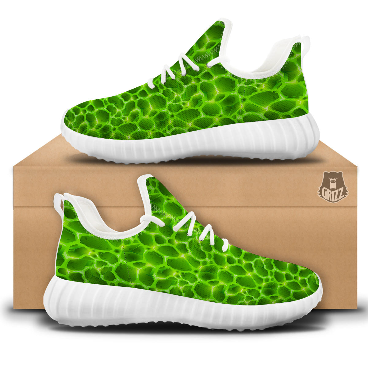 Liquid Lava Green Neon Print Pattern White Walking Shoes-grizzshop