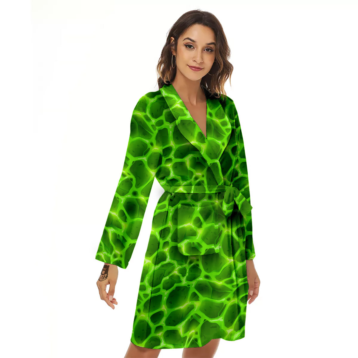Liquid Lava Green Neon Print Pattern Women's Robe-grizzshop