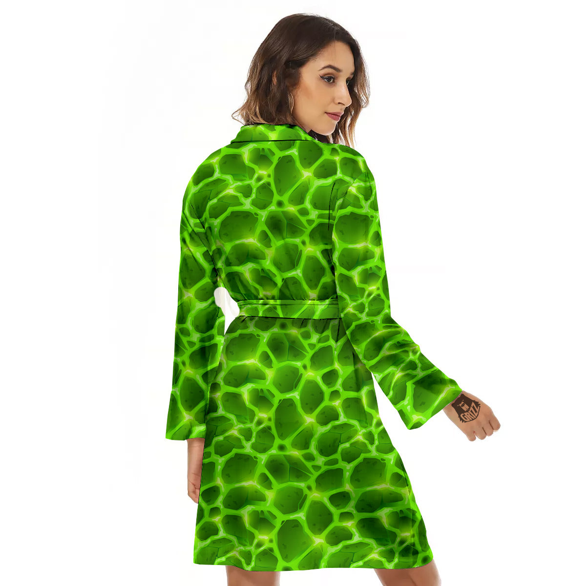 Liquid Lava Green Neon Print Pattern Women's Robe-grizzshop