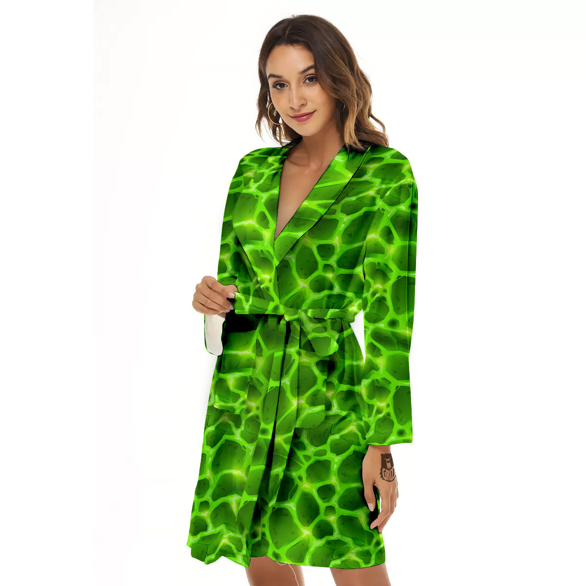 Liquid Lava Green Neon Print Pattern Women's Robe-grizzshop