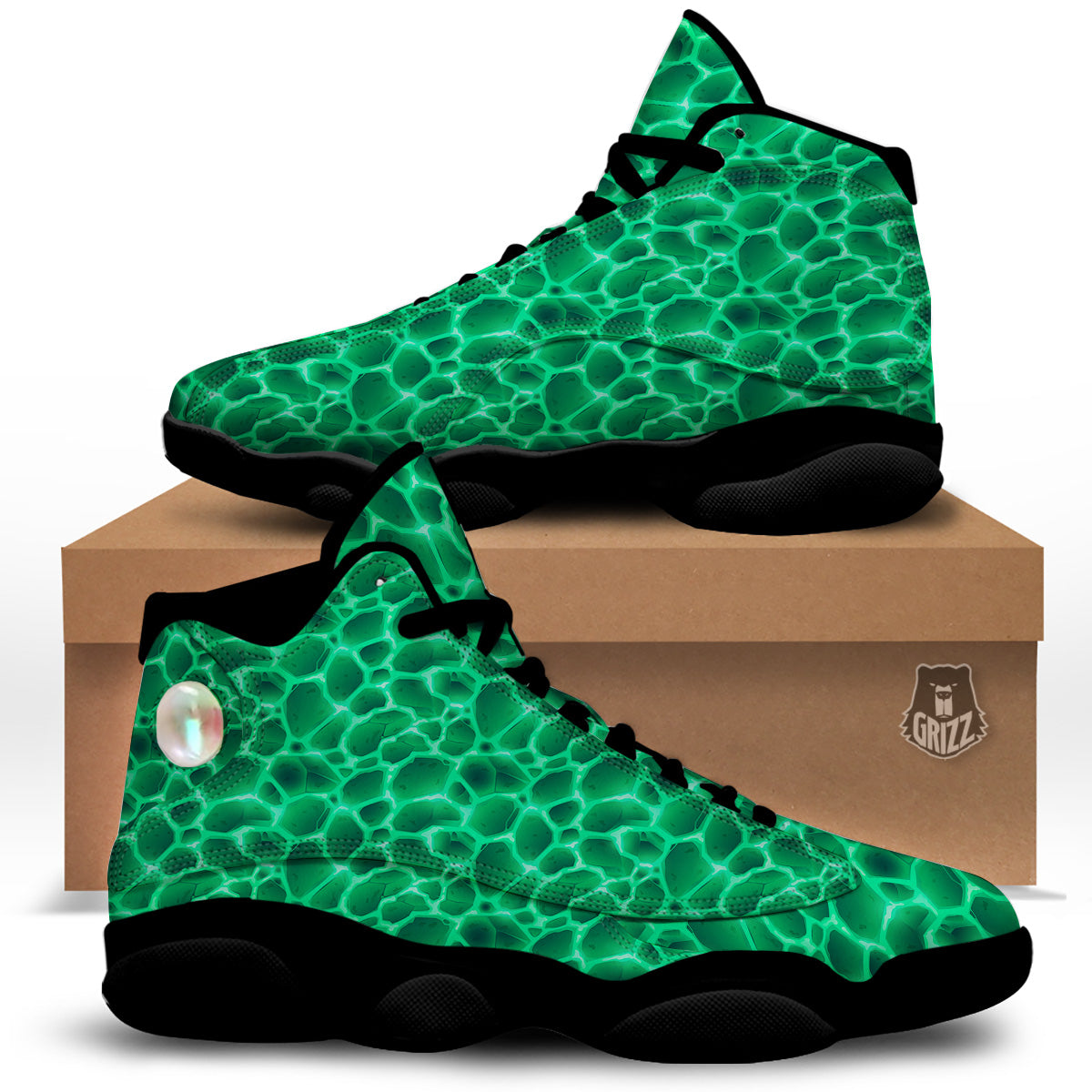 Liquid Lava Green Print Pattern Black Basketball Shoes-grizzshop