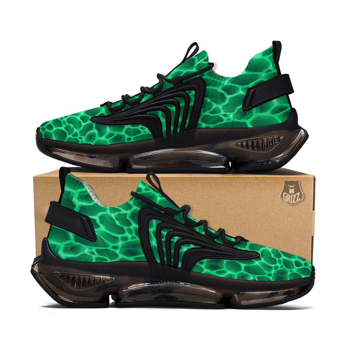 Liquid Lava Green Print Pattern Black Gym Shoes-grizzshop