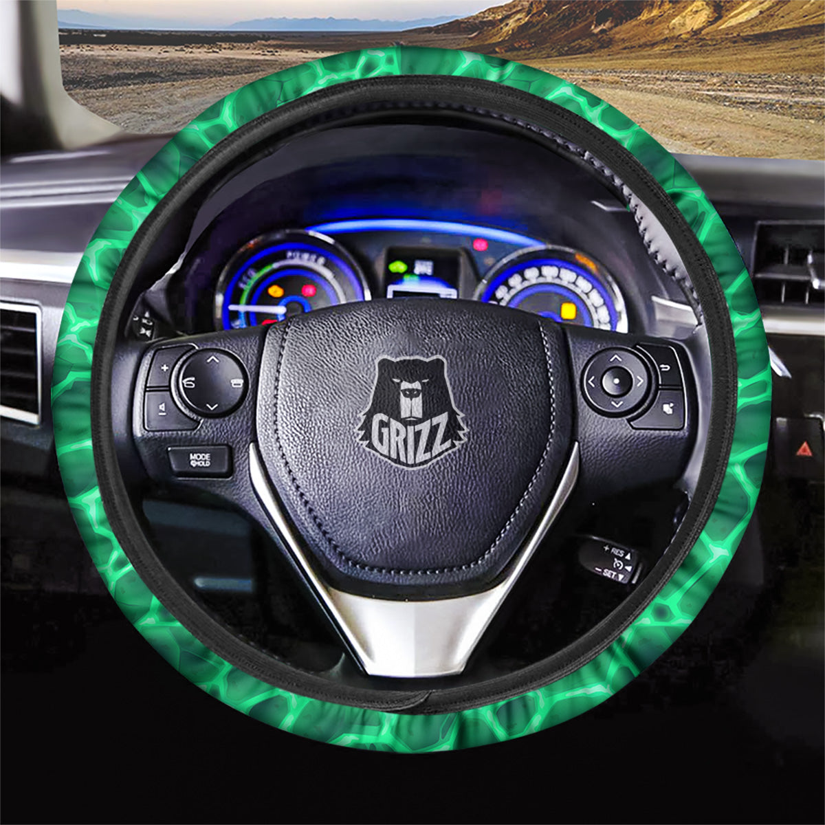 Liquid Lava Green Print Pattern Car Steering Wheel Cover-grizzshop