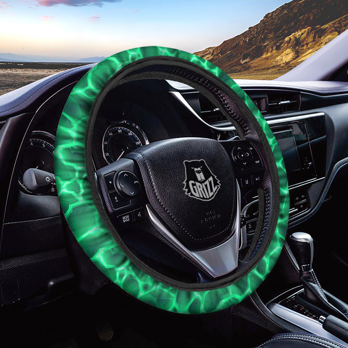 Liquid Lava Green Print Pattern Car Steering Wheel Cover-grizzshop