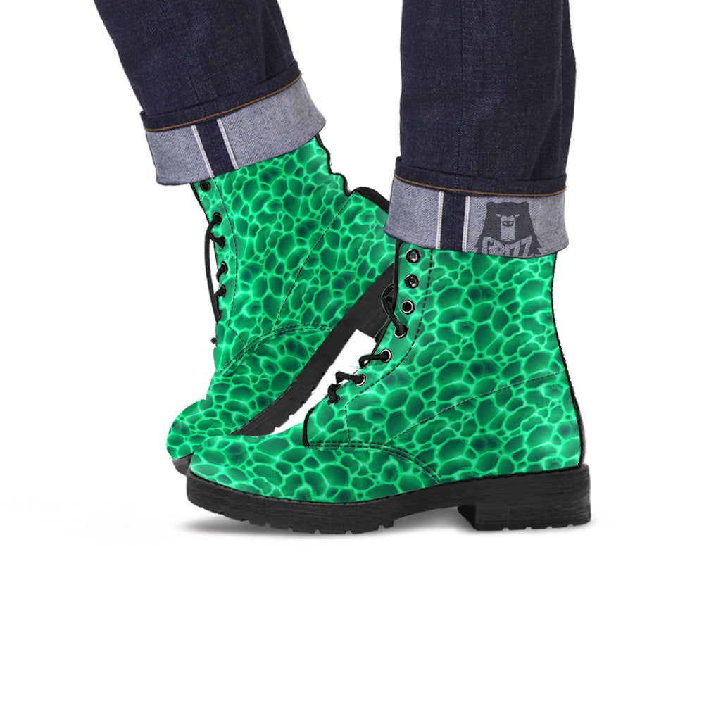 Liquid Lava Green Print Pattern Leather Boots-grizzshop