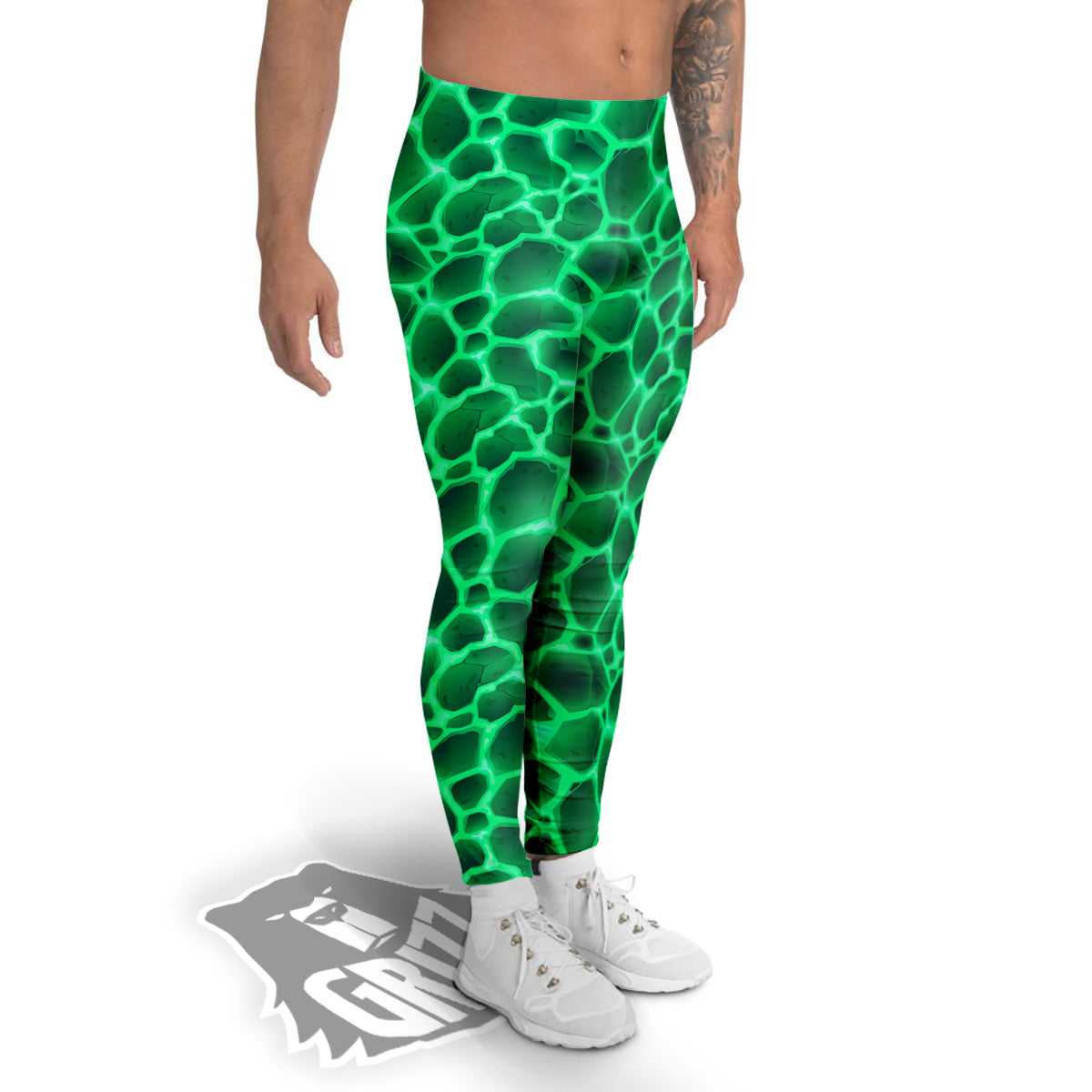 Liquid Lava Green Print Pattern Men's Leggings-grizzshop