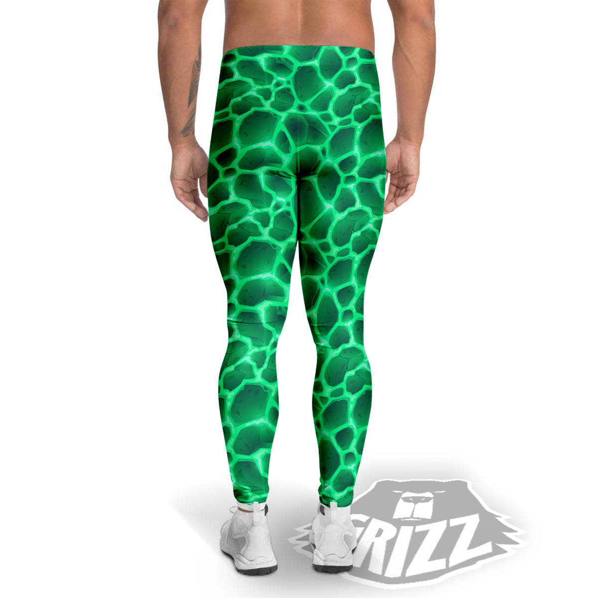 Liquid Lava Green Print Pattern Men's Leggings-grizzshop