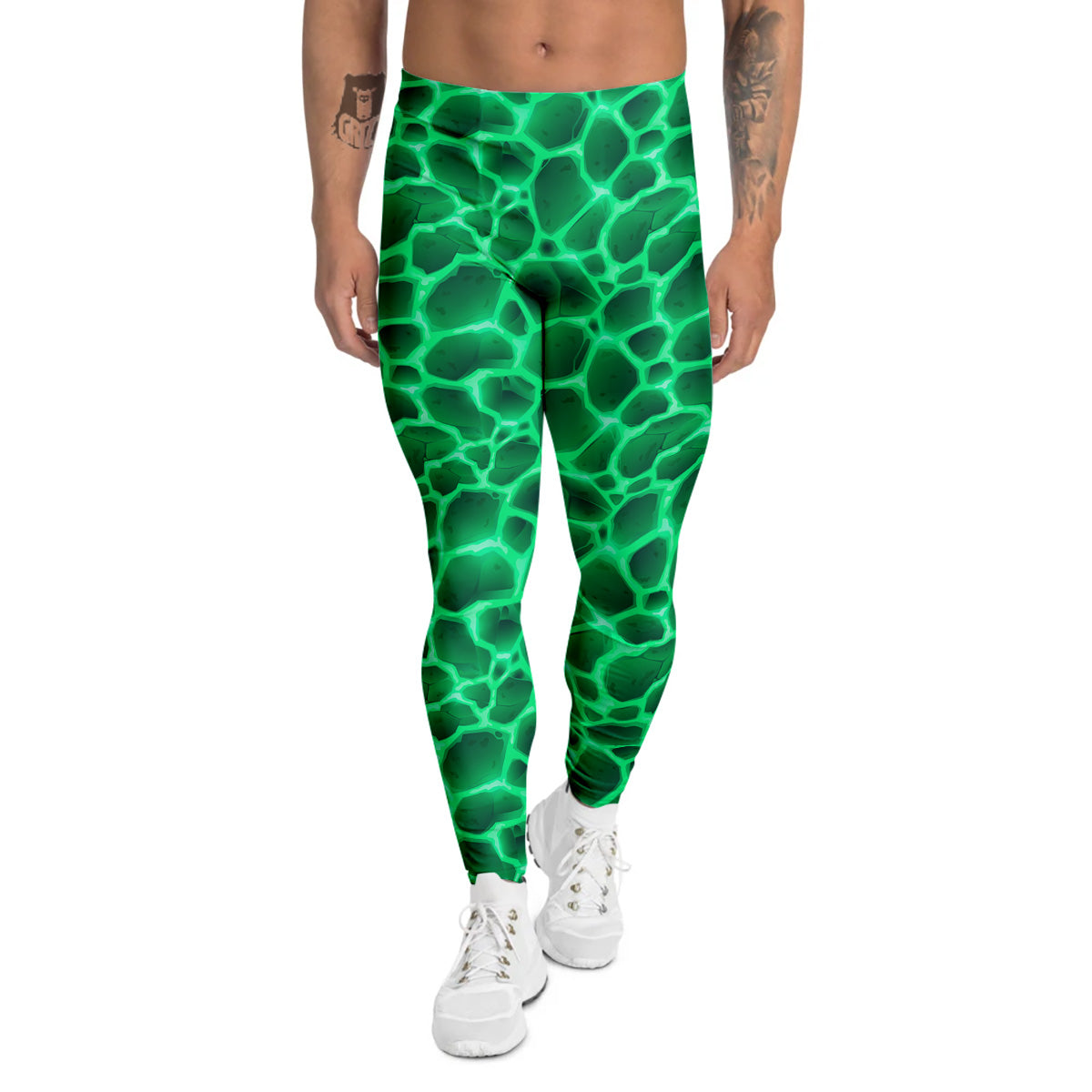 Liquid Lava Green Print Pattern Men's Leggings-grizzshop