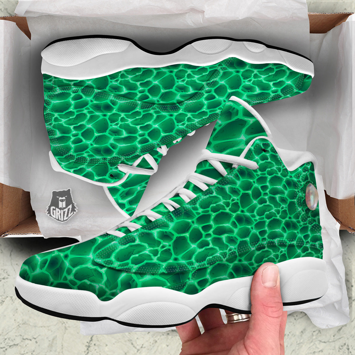 Liquid Lava Green Print Pattern White Basketball Shoes-grizzshop