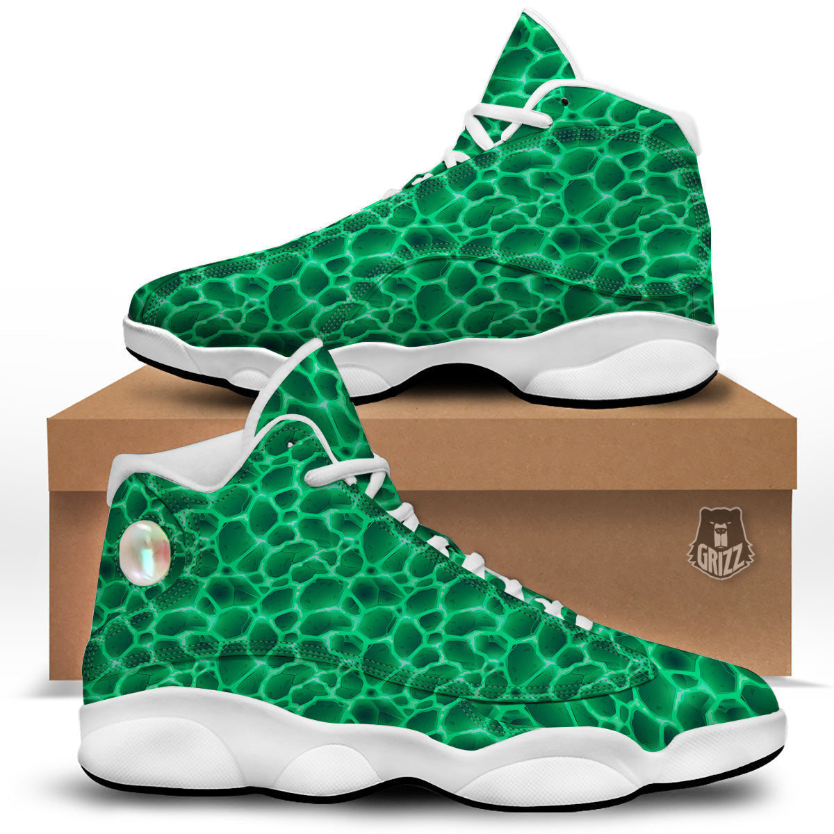 Liquid Lava Green Print Pattern White Basketball Shoes-grizzshop