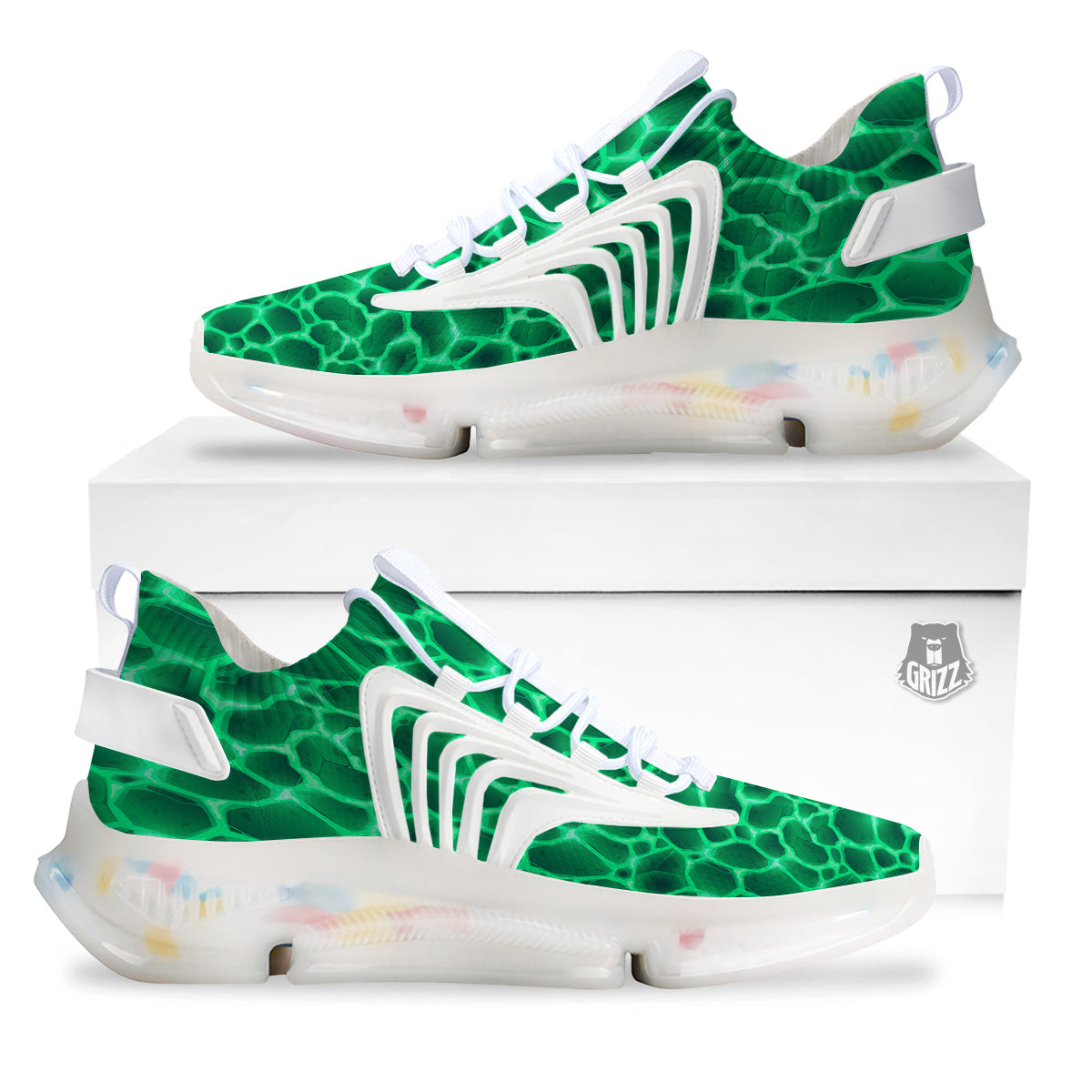 Liquid Lava Green Print Pattern White Gym Shoes-grizzshop