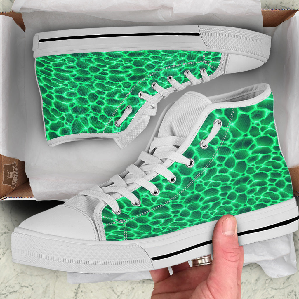 Liquid Lava Green Print Pattern White High Top Shoes-grizzshop