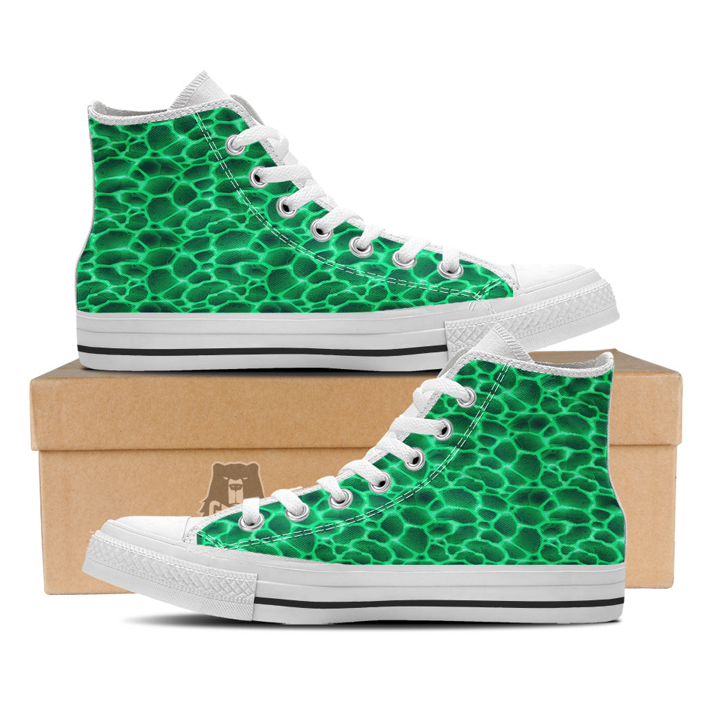 Liquid Lava Green Print Pattern White High Top Shoes-grizzshop