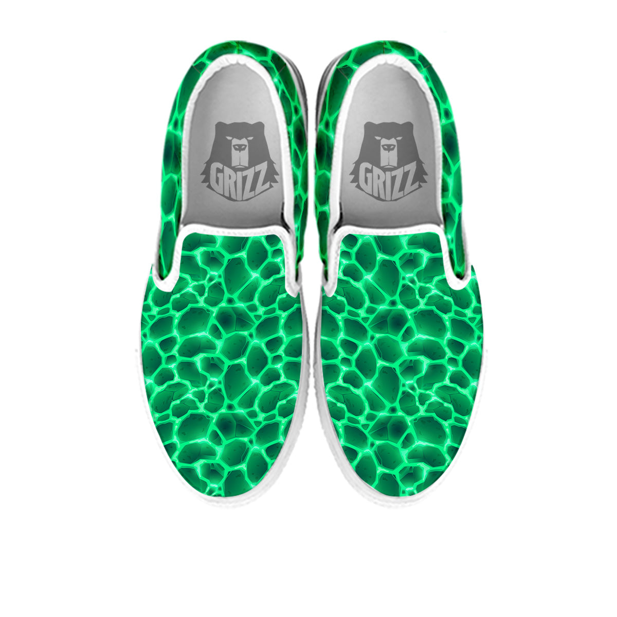 Liquid Lava Green Print Pattern White Slip On Shoes-grizzshop