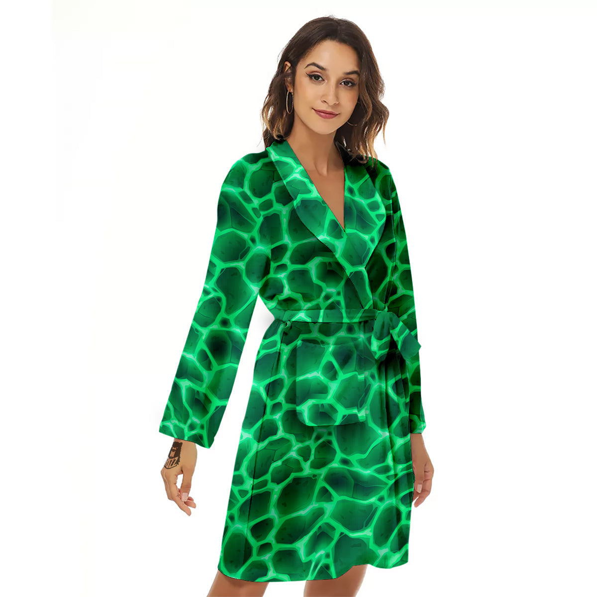 Liquid Lava Green Print Pattern Women's Robe-grizzshop