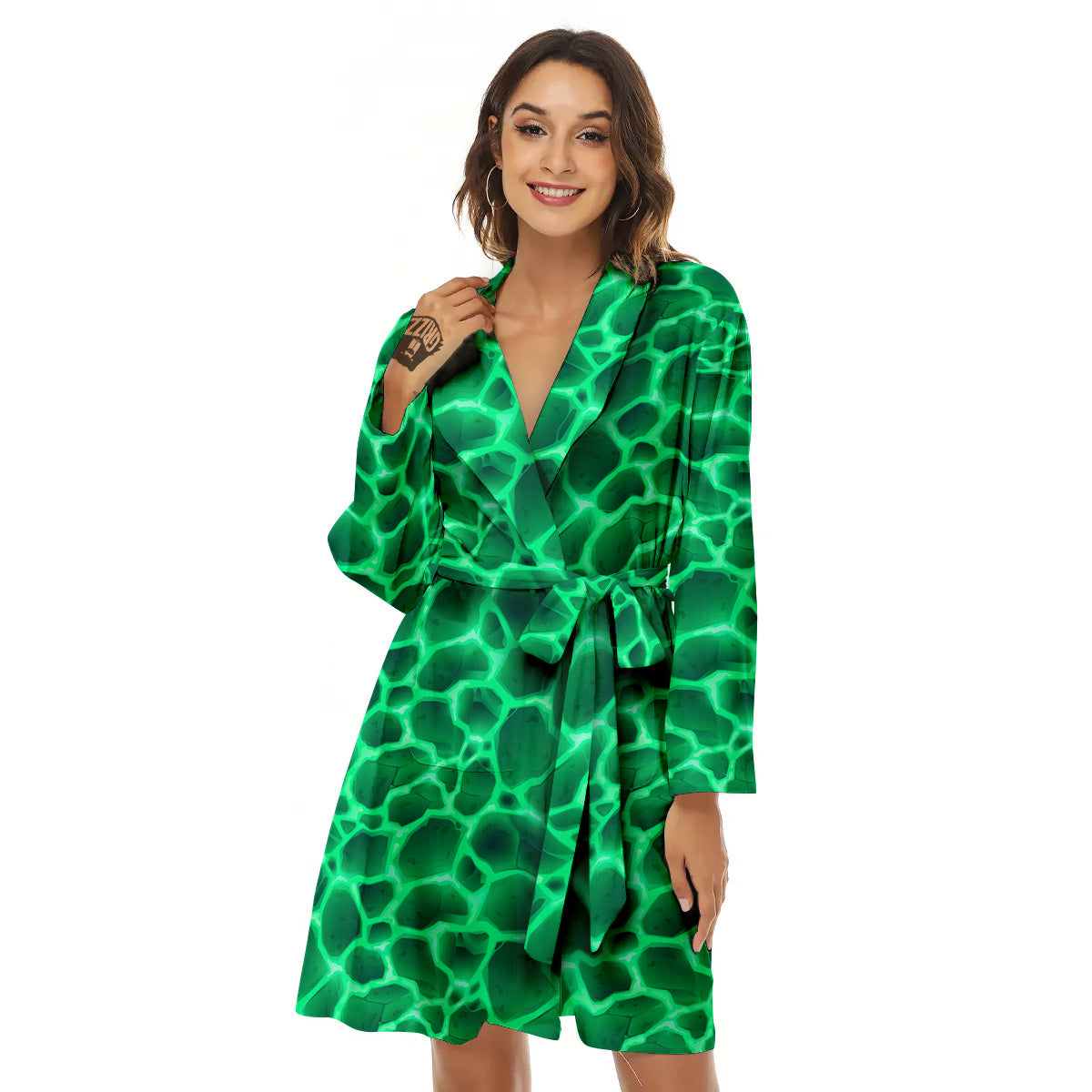 Liquid Lava Green Print Pattern Women's Robe-grizzshop