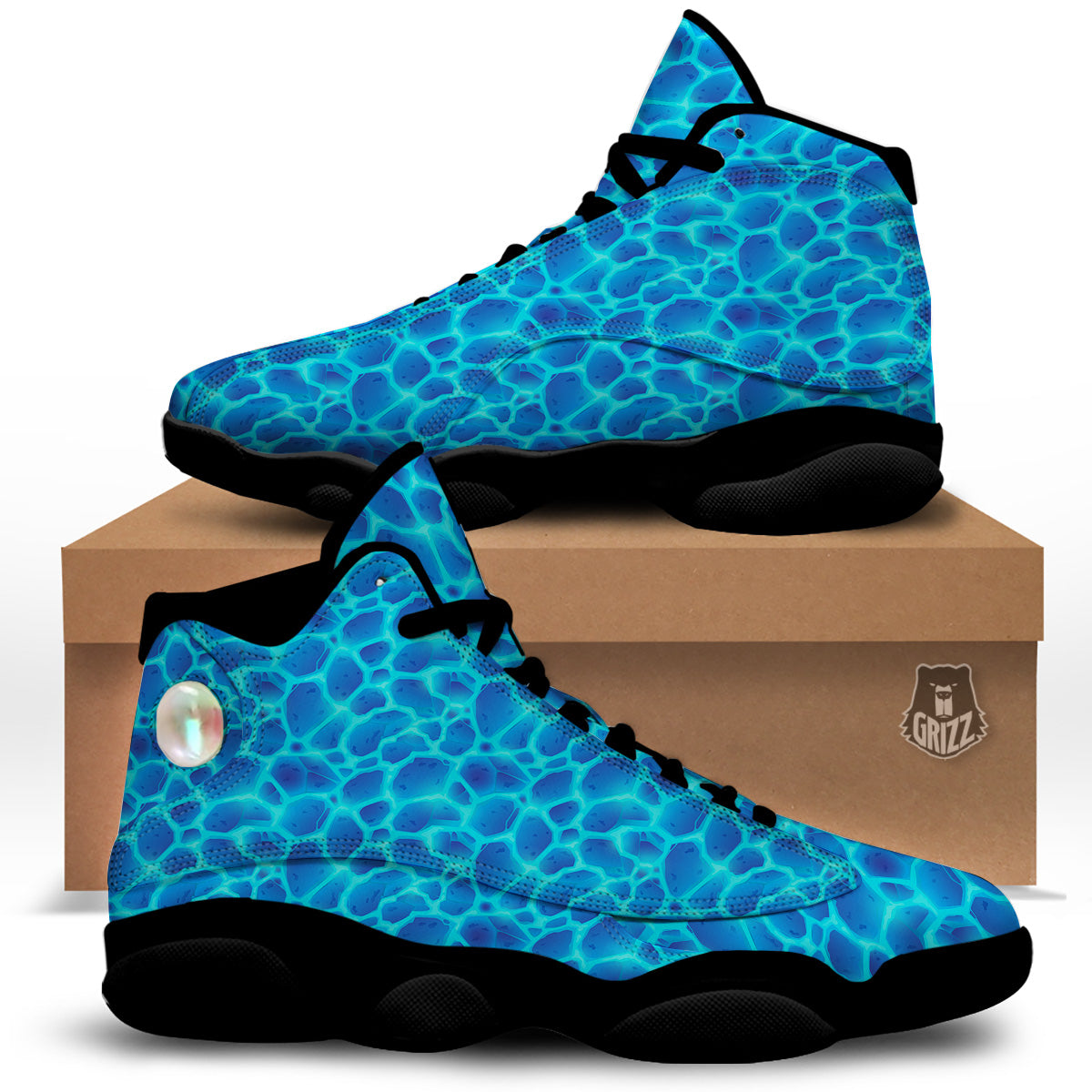 Liquid Lava Ice Blue Print Pattern Black Basketball Shoes-grizzshop