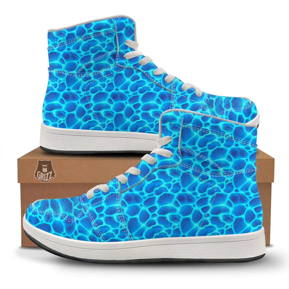 Liquid Lava Ice Blue Print Pattern High Top Sneakers-grizzshop