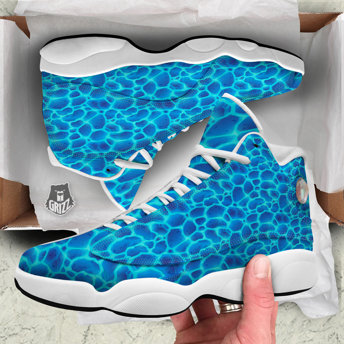 Liquid Lava Ice Blue Print Pattern White Basketball Shoes-grizzshop