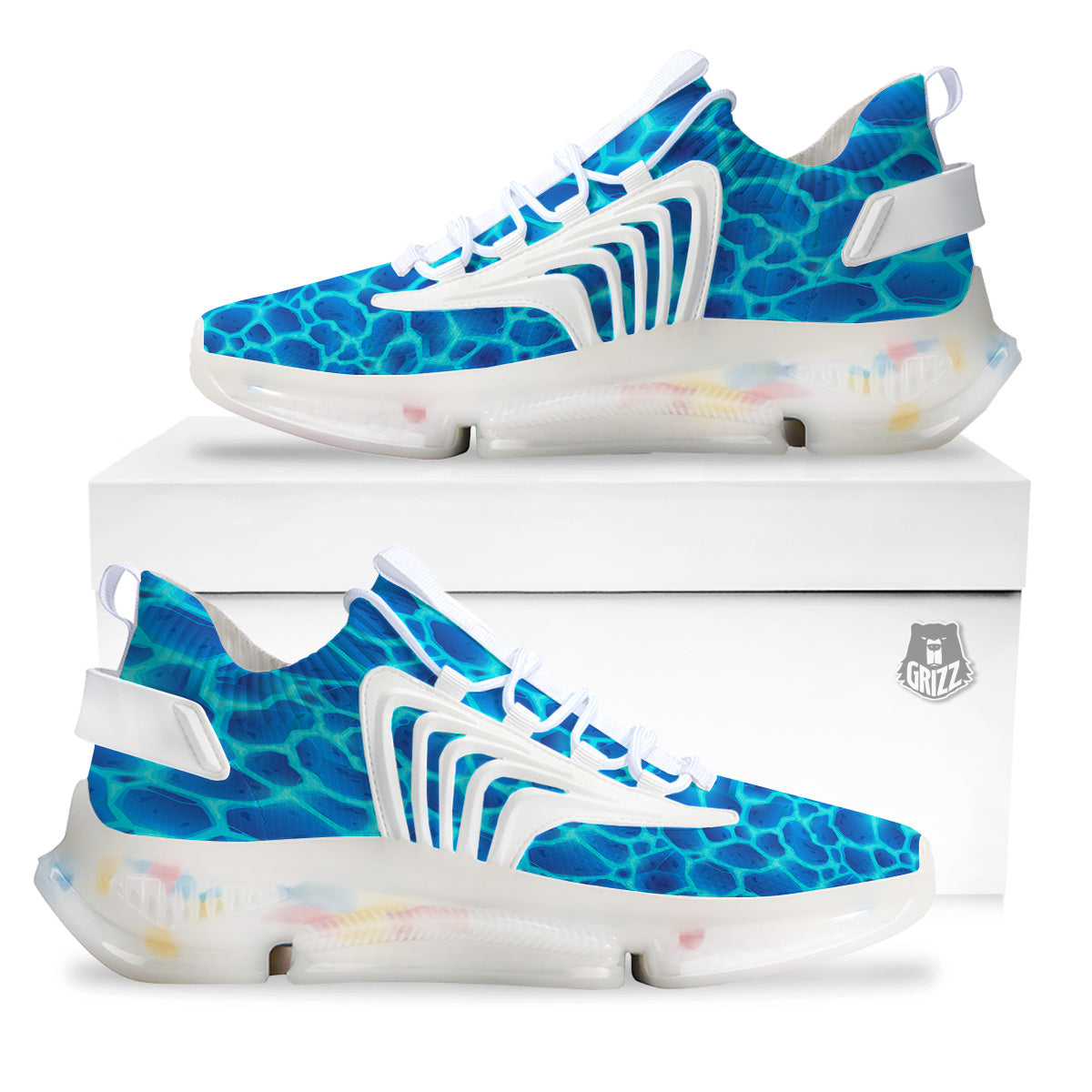 Liquid Lava Ice Blue Print Pattern White Gym Shoes-grizzshop