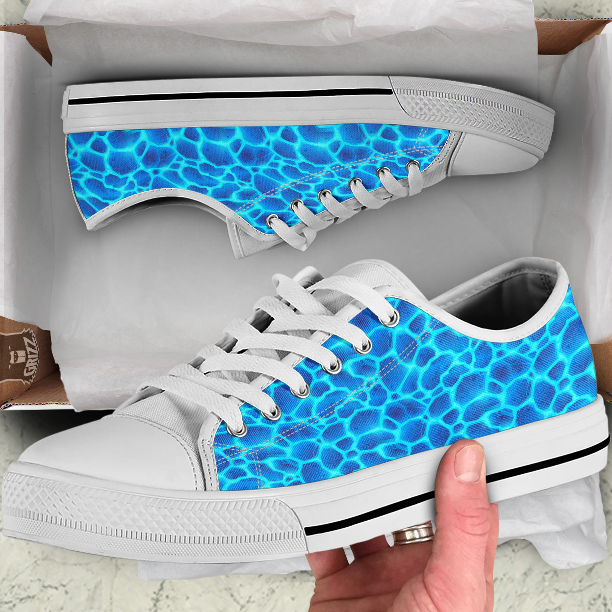 Liquid Lava Ice Blue Print Pattern White Low Top Shoes-grizzshop