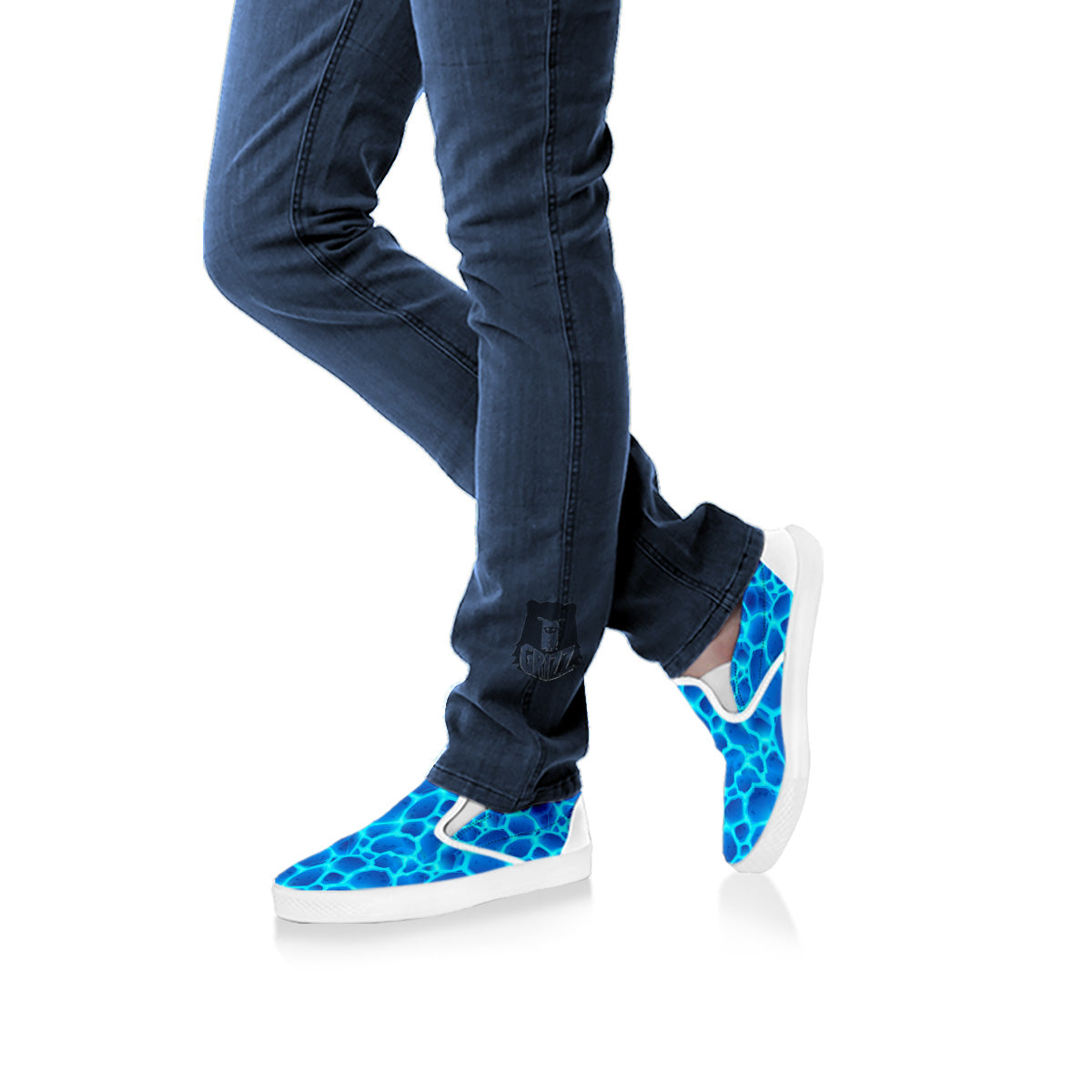 Liquid Lava Ice Blue Print Pattern White Slip On Shoes-grizzshop