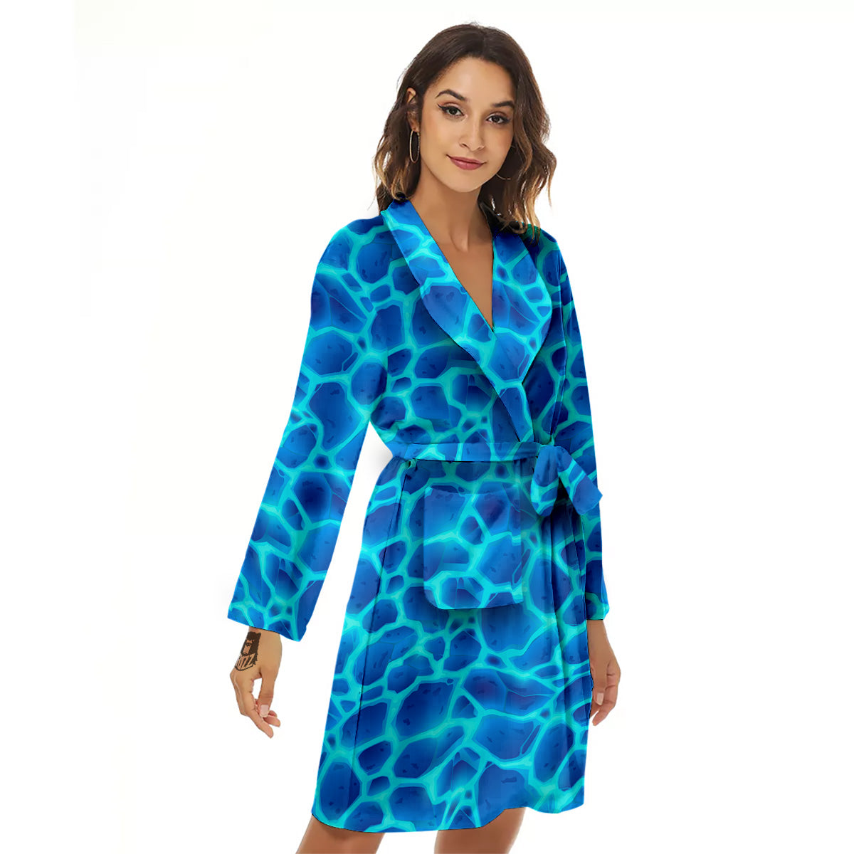 Liquid Lava Ice Blue Print Pattern Women's Robe-grizzshop