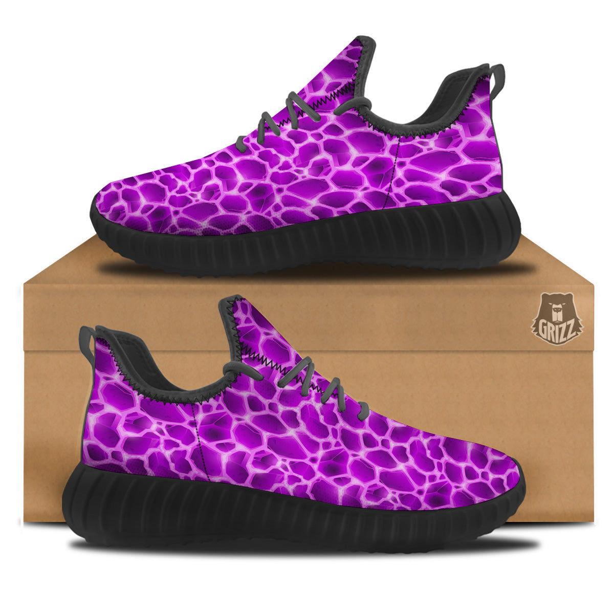 Liquid Lava Purple Print Pattern Black Walking Shoes-grizzshop