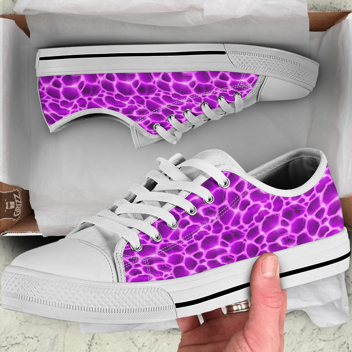 Liquid Lava Purple Print Pattern White Low Top Shoes-grizzshop