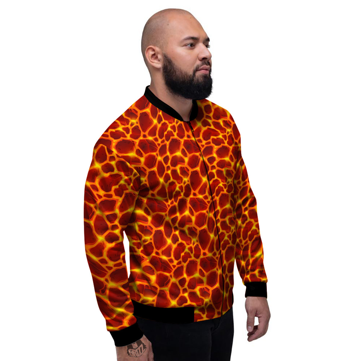 Liquid Lava Red Print Pattern Men's Bomber Jacket-grizzshop