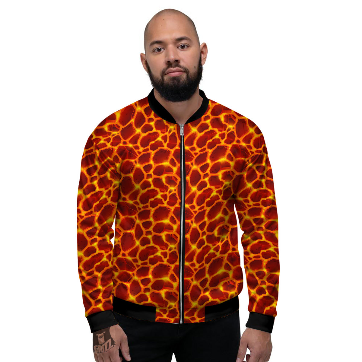Liquid Lava Red Print Pattern Men's Bomber Jacket-grizzshop