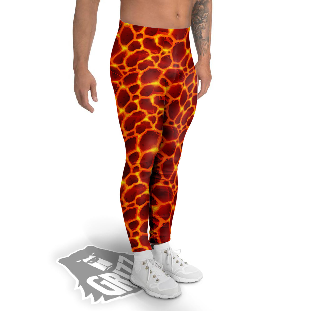 Liquid Lava Red Print Pattern Men's Leggings-grizzshop