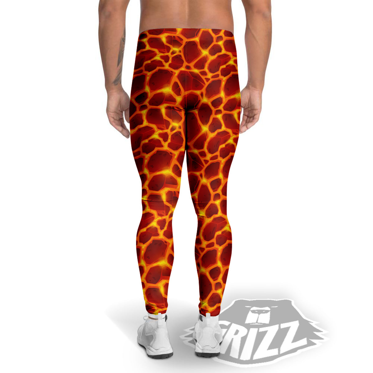 Liquid Lava Red Print Pattern Men's Leggings-grizzshop