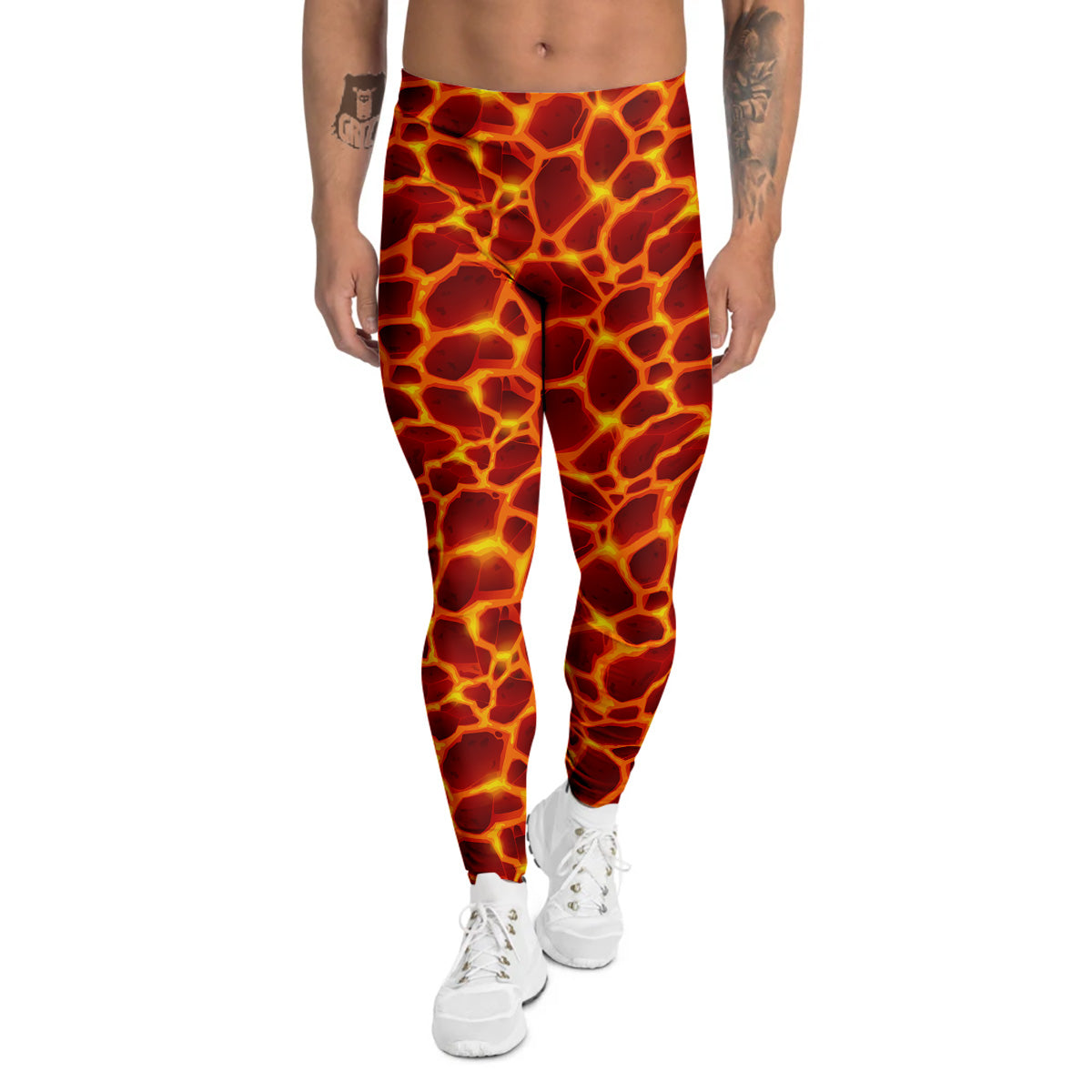 Liquid Lava Red Print Pattern Men's Leggings-grizzshop