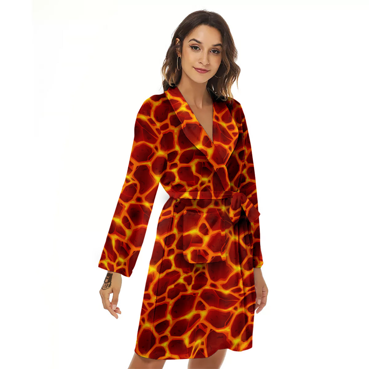 Liquid Lava Red Print Pattern Women's Robe-grizzshop