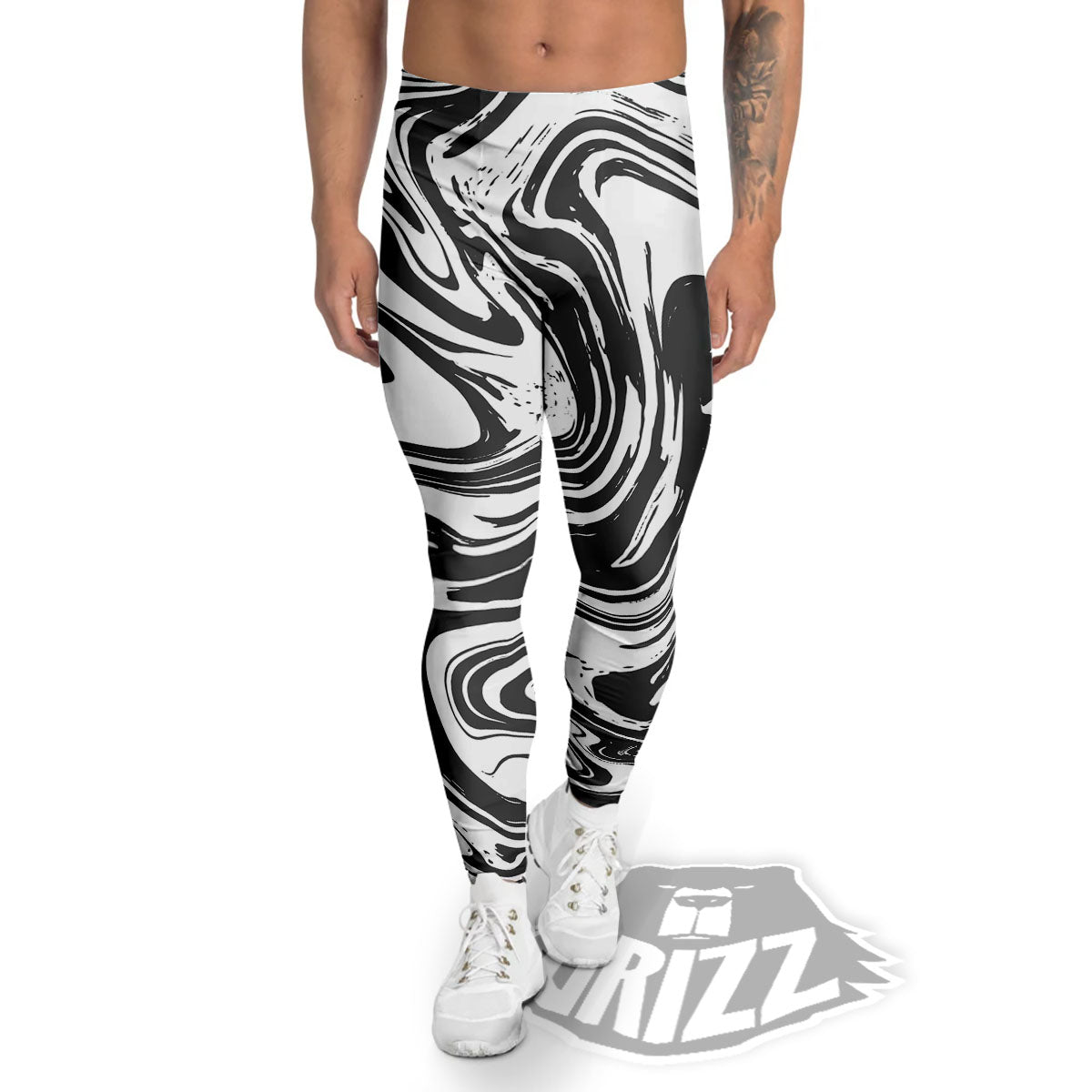 Liquid Marble Black White Print Men's Leggings-grizzshop