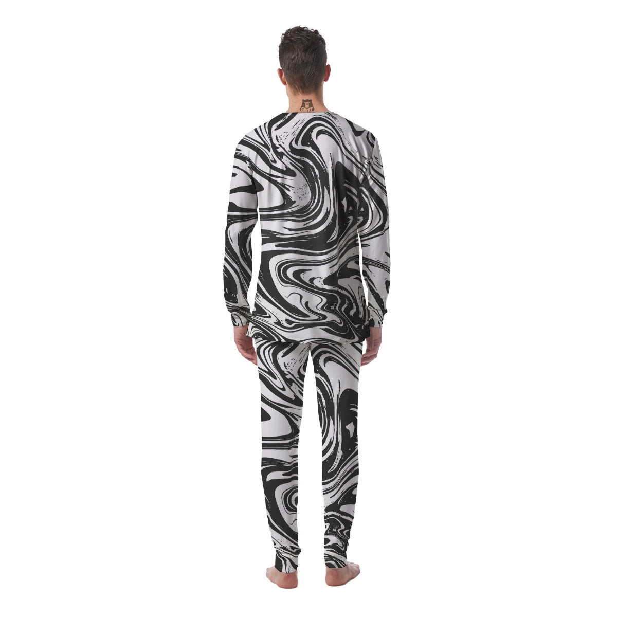 Liquid Marble Black White Print Men's Pajamas-grizzshop